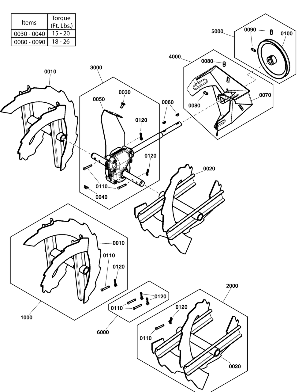 Auger Drive Group Diagram and Parts List for  Briggs and Stratton Snow Blower